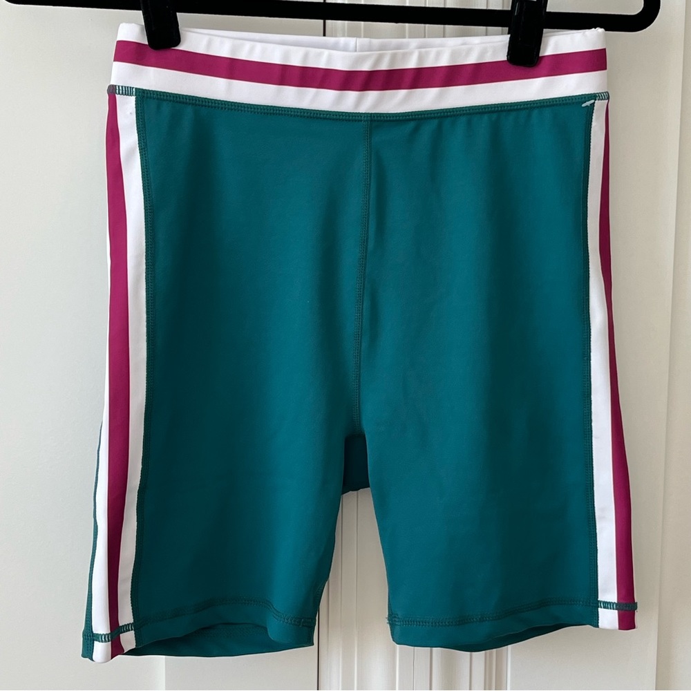 Anthropologie Wilo The Label Rib Bike Shorts Green Pink Sz M